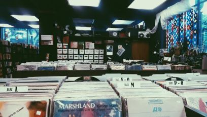 As well as books, The Last Bookstore also offers a wide variety of vinyl for sale, the collection captured in the photo is half of what The Last Bookstore offers. 